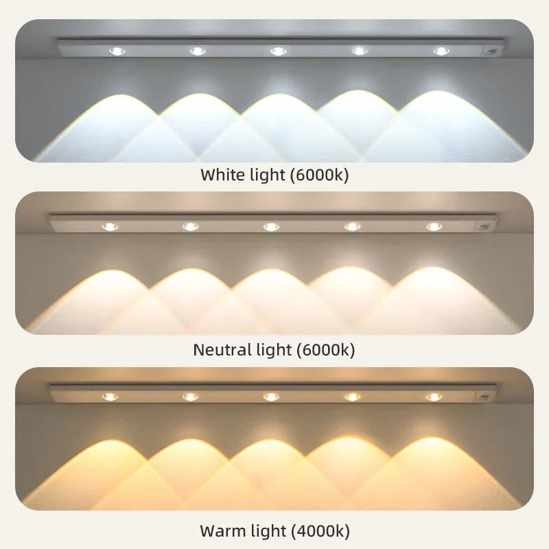 Lumière LED Blanche/Noire pour Armoire Rechargeable par USB Capteur de Mouvement pour Cuisine Garde-Robe Éclairage d'Armoire 20cm/30cm/40cm/50cm